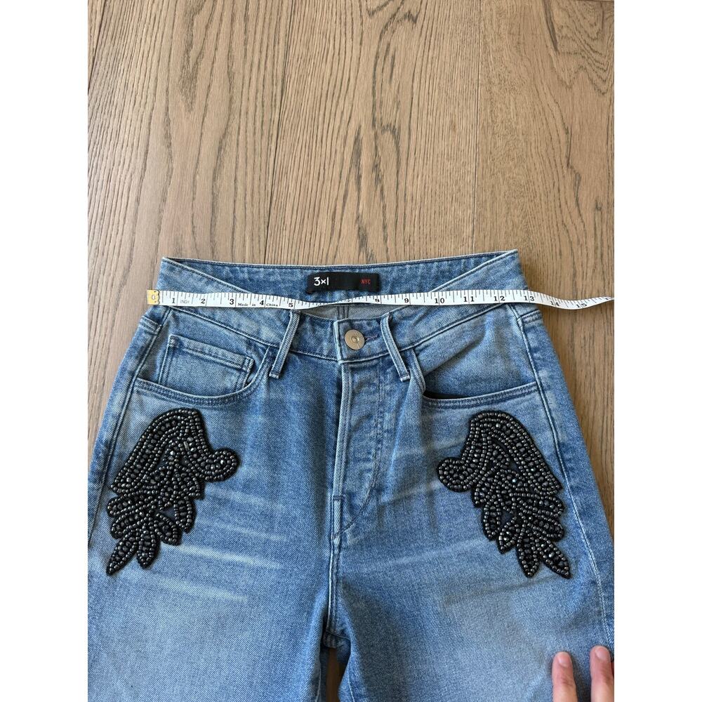 3x1 NYC Burke Beaded Boyfriend Jeans Sz 26 Made USA Light Wash Designer Denim - Picture 3 of 9